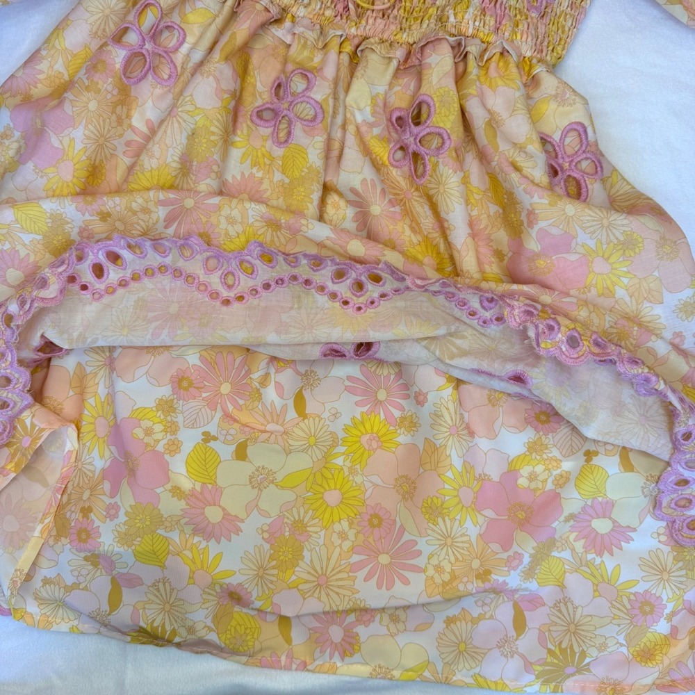 Floral Babydoll Dress Size M Cottagecore Puff Sleeve Smocked‎ Graduation Dress - Picture 9 of 11